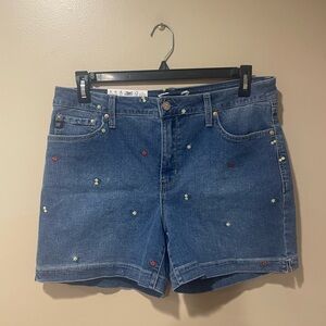 Seven7 Blue Jean Shorts with Colorful Embroidery